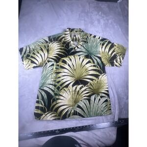 Tommy Bahama Button Up Hawaiian Shirt Men's S/S Large Leaf Print 100% Silk